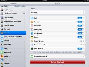 iCloudsettingsiPad